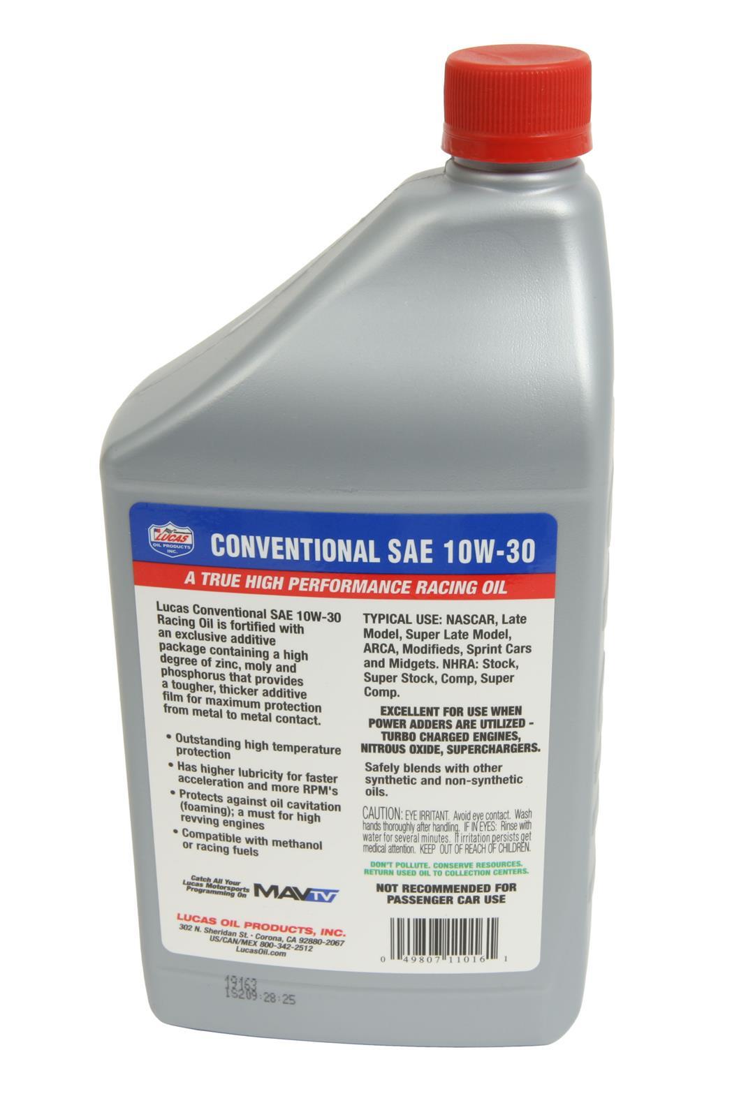 Lucas Oils LUS-11016 SAE 10W-30 Racing Motor Oil 1 Quart