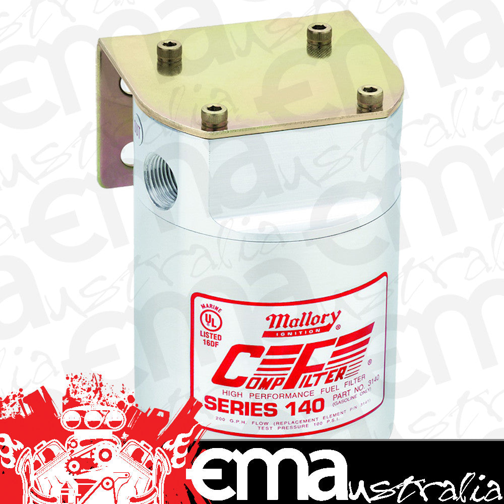 Mallory Ignition MA3140 Mallory Billet Fuel Filter Assembly 3/8" Npt Inlet & Outlet w/ 40 Micron Filter