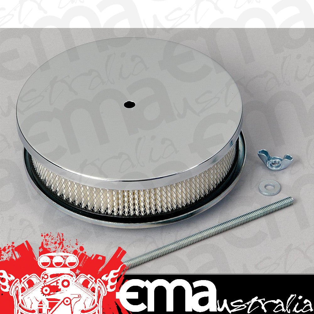 Mr Gasket MG1486 Chrome 6.5" X 2" Air Cleaner Assembly Raised Fits 5-1/8" Carbs