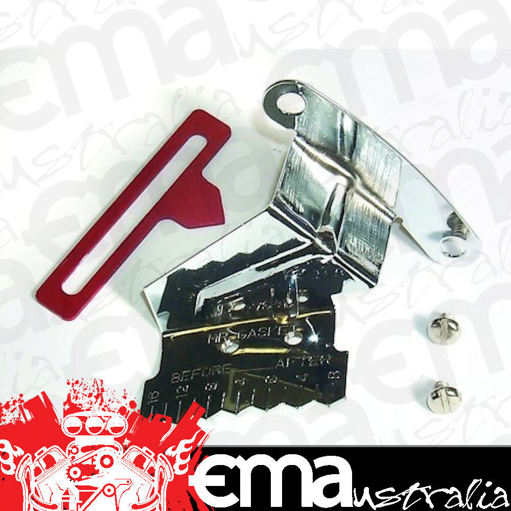 Mr Gasket MG4598 8" Chrome Plated Timing Tab w/ Adjustable Pointer (Suit Small Block Chevy)