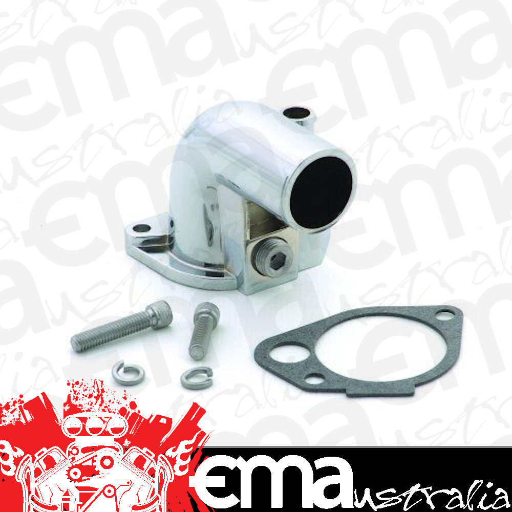 Mr Gasket | MG9713 | Ford 302 351W 1979-90 Chrome Steel 90? Thermostat Housing Chrome