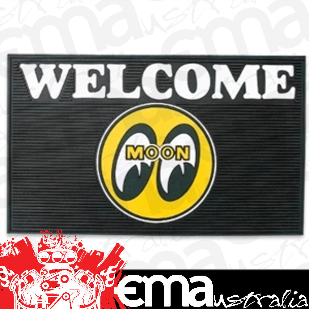 Mooneyes MNMP079BK Welcome Rubber Floor Mat Black w/ Yellow Moon Logo