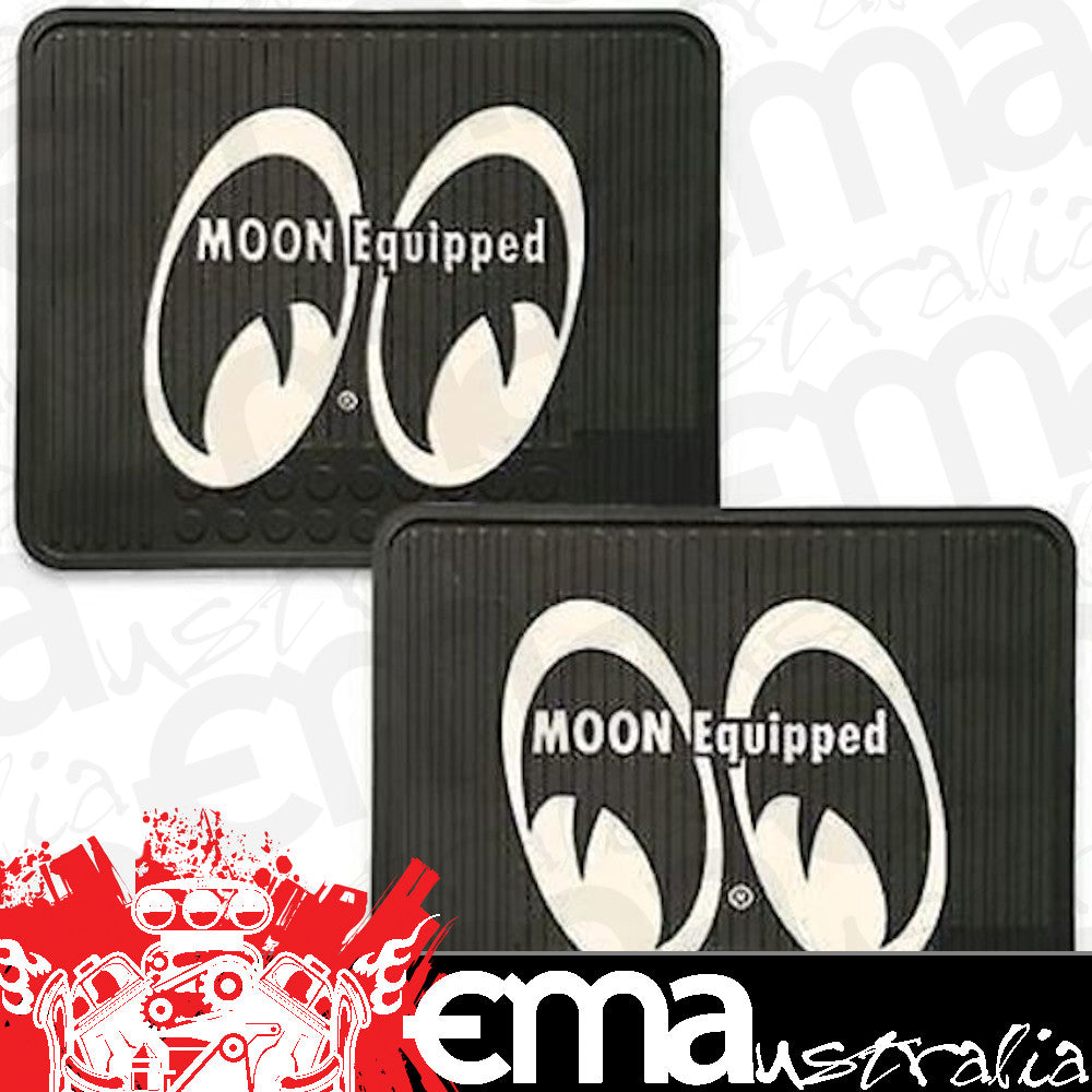 Mooneyes MNMP082BK Rubber Floor Mats Rear Black w/ Moon Equipped Logo 1Pr