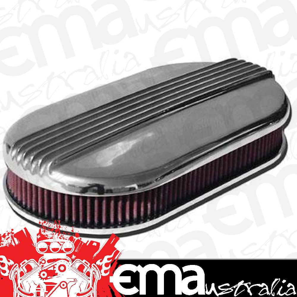 Mooneyes MNMP715 Finned Oval Aluminium Air Cleaner suit Dual Carbs 17" x 9" x 4"