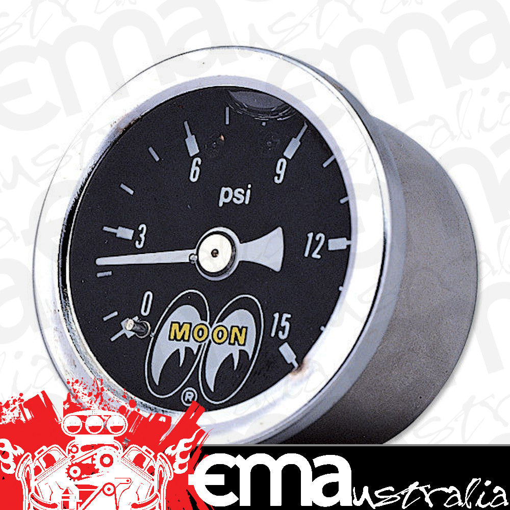 Mooneyes MNMPG110LF 1-1/2" Fuel Pressure Gauge 0-15 PSI Liquid Filled Black Face
