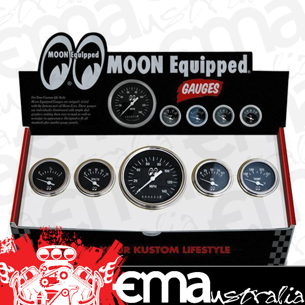 Mooneyes MNMPG35005 5 Black Gauge Set 3-3/8" Speedo 4 x 2" Accessories Gauges