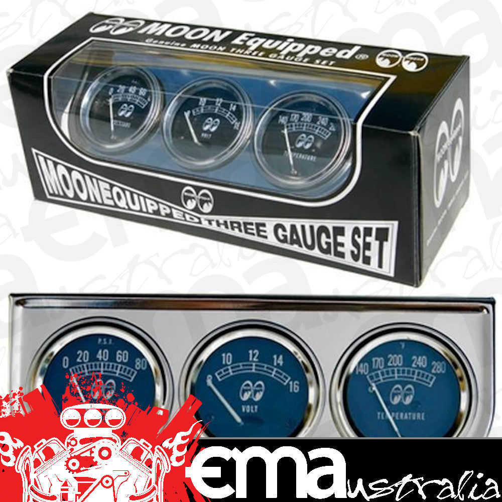 Mooneyes MNMPG5030 Chrome 3 Gauge Set Mech Oil Water & Volts