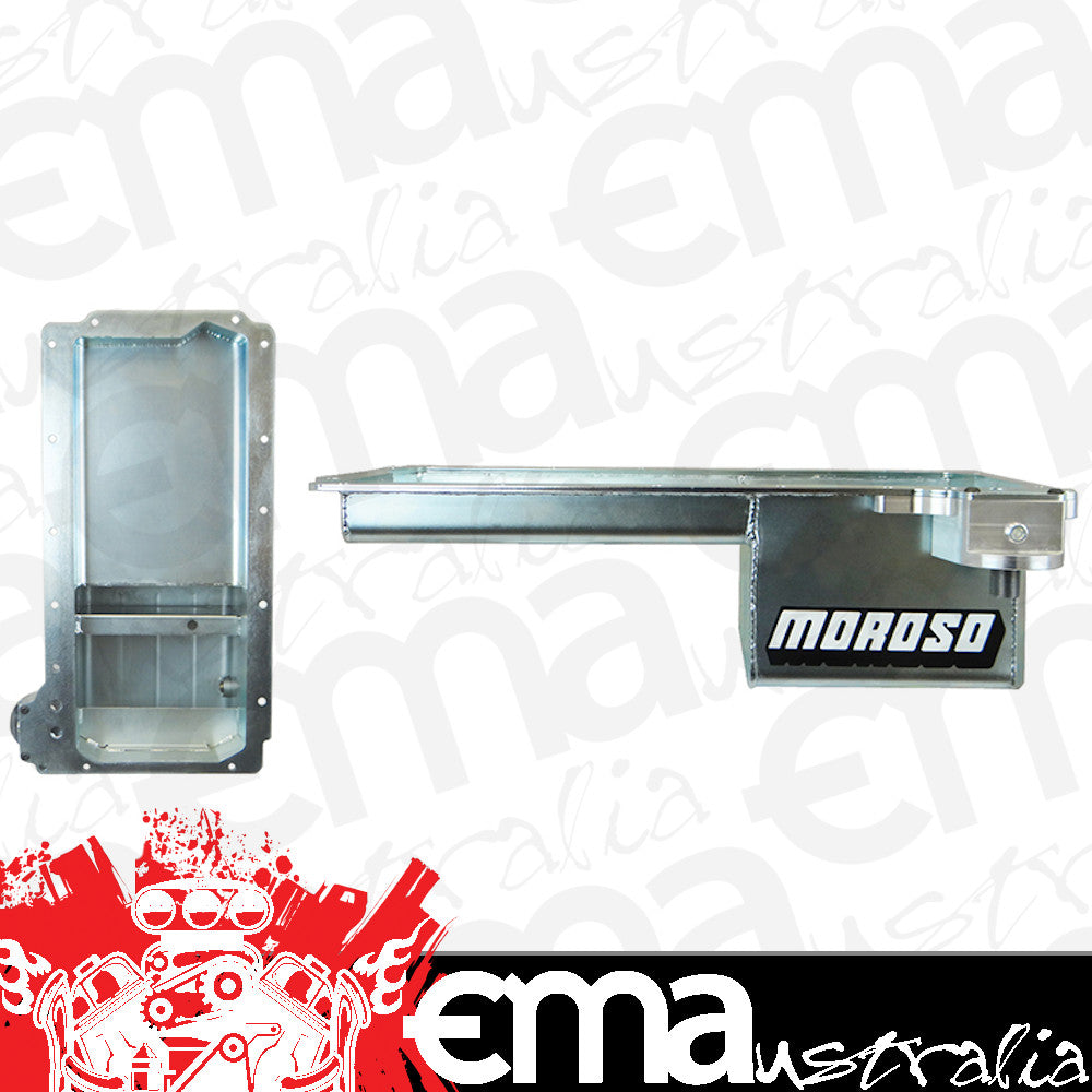 Fits: LS Engine Conversions that require Rear Sump Chev Series Oil Pan Fabricated Steel 6" Deep 5 Quart (4.73L) Moroso MO20145