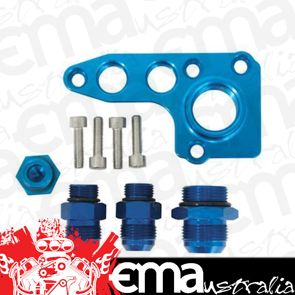 Moroso MO23681 Remote Oil Filter Adapter Ford 4.6/5.4L V8 Blue Anodized