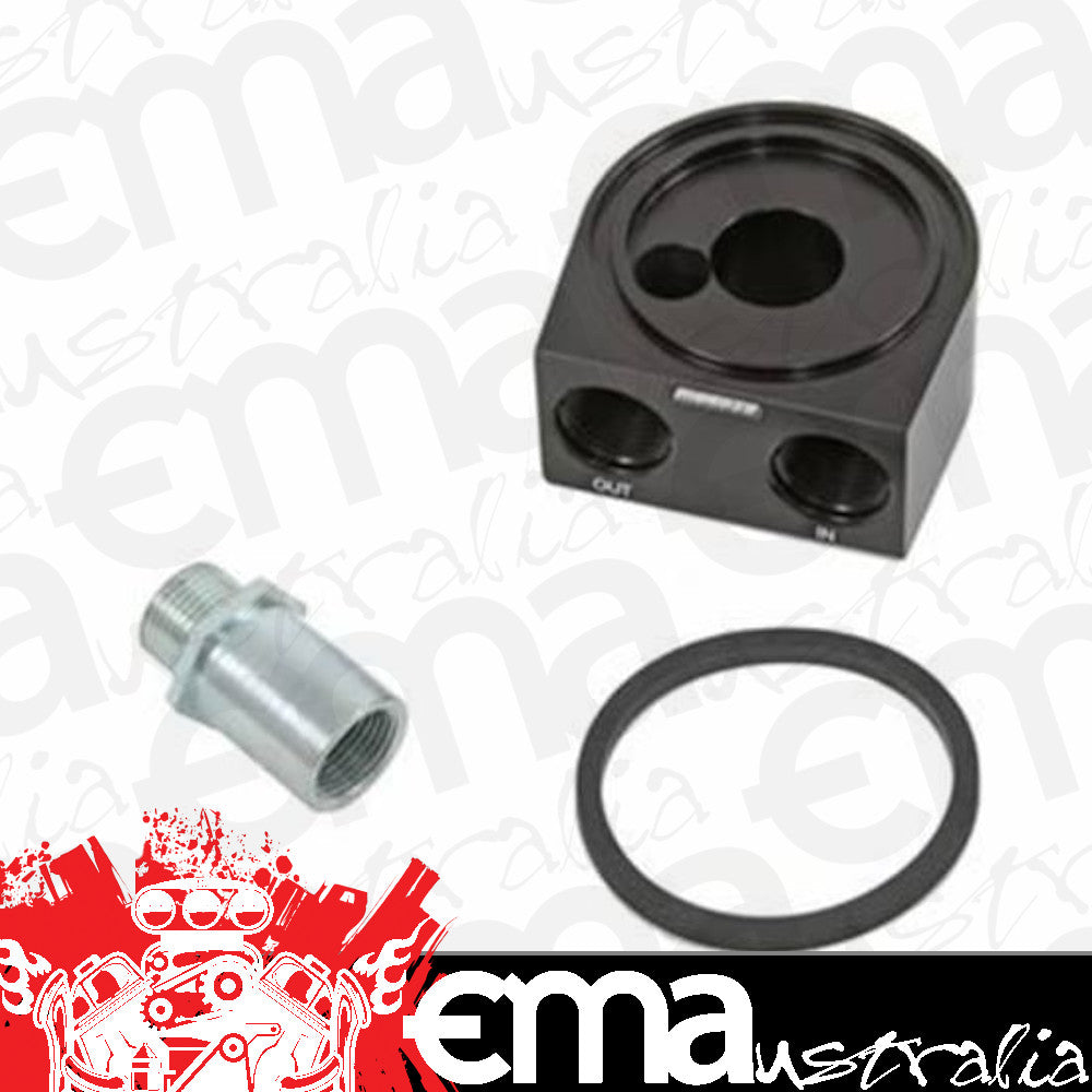 Moroso MO23694 Oil Filter Adapter Sandwich Aluminium Black Anodized 13/16-16 In. Thread -10 An O-Ring Inlet/Outlet (each)