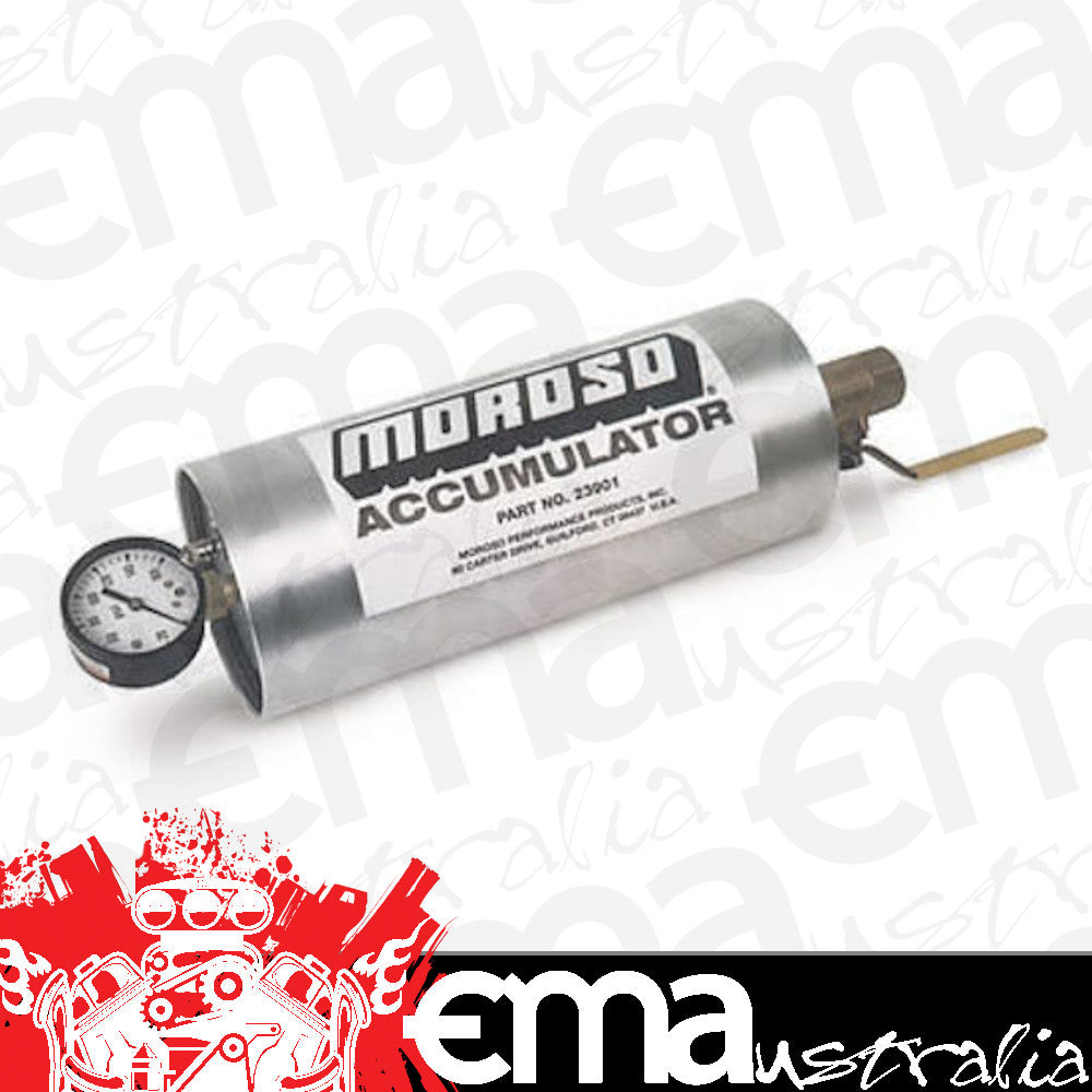 Moroso MO23901 Engine Oil Accumulator 1.4L w/Shut Off Valve 10.0" X 4.25"