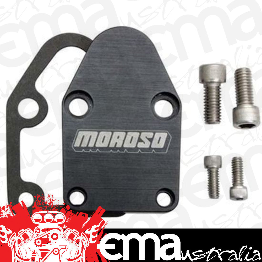 Moroso MO65395 Fuel Pump Block-Off Plate; Incl. Gaskets Stainless Steel Socket Head Screws; Black Anodized Billet Aluminium