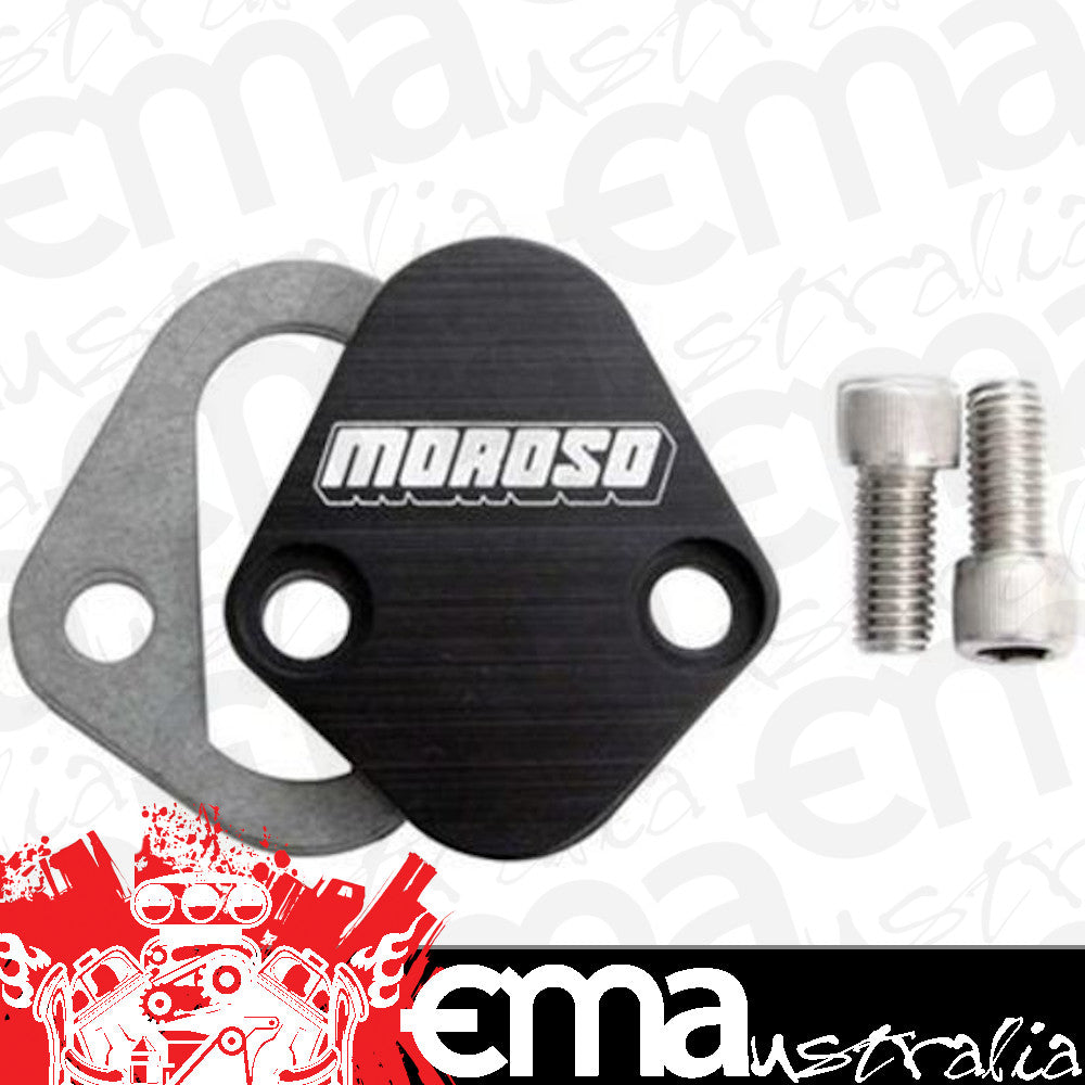 Moroso MO65396 Fuel Pump Block-Off Plate; Incl. Gaskets Stainless Steel Socket Head Screws; Black Anodized Billet Aluminium