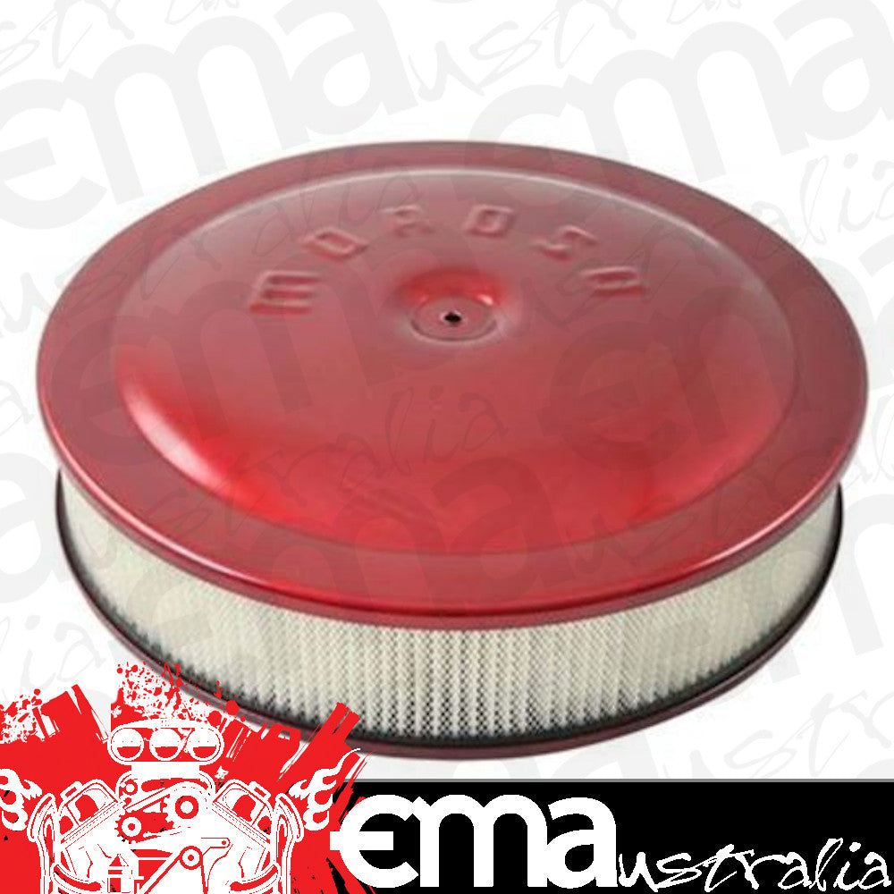 Moroso MO65905 Air Filter Assembly 14 In. Dia. Round Aluminium Red 3 In. Filter Dropped Base 5 1/8 In. Inlet (each)