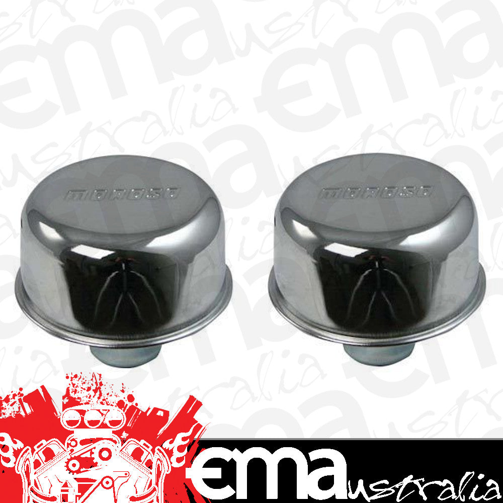 Moroso | MO68740 | Push-In Valve Cover Breathers Chrome with Logo 1 Pair