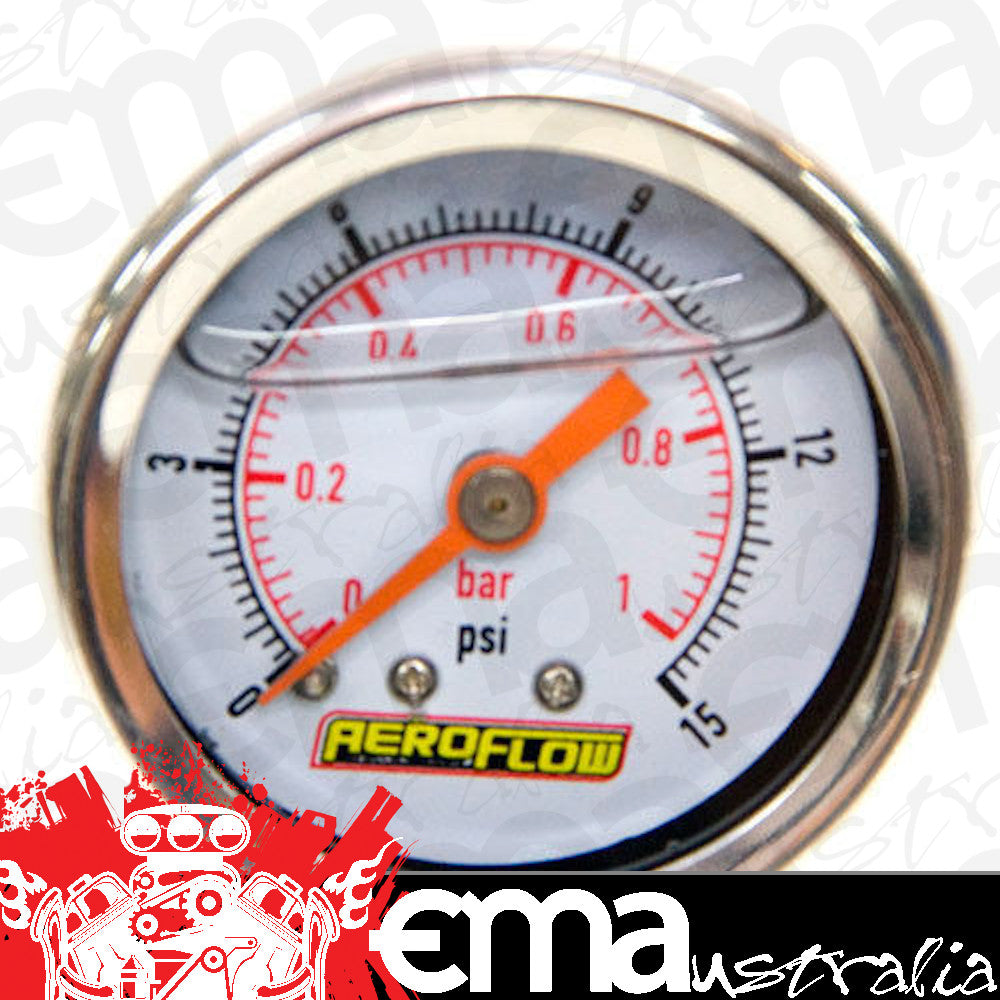 Aeroflow AF30-2002 1-1/2" 0-15 Psi Liq Fill Gaugewhite Face Orange Pointer