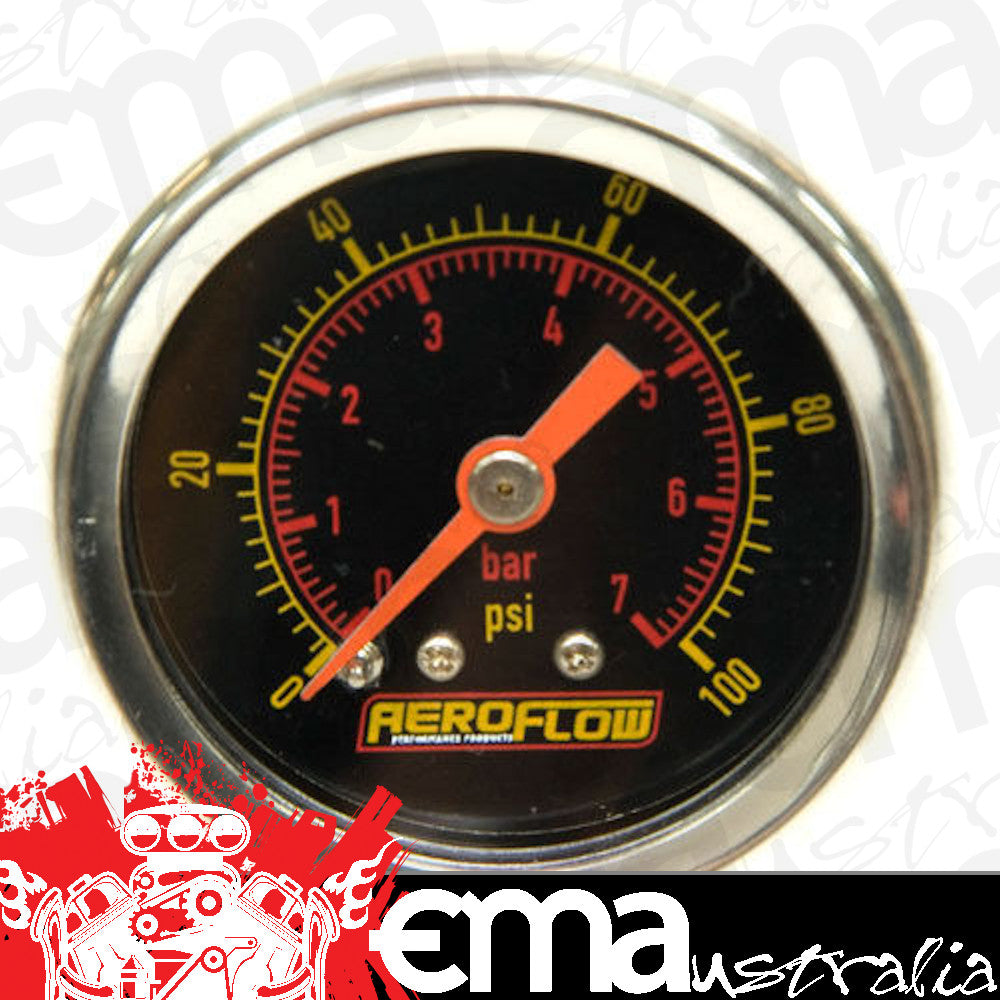 Aeroflow AF30-2005 1-1/2" 0-100 Psi Press Gauge Black Face Orange Pointer