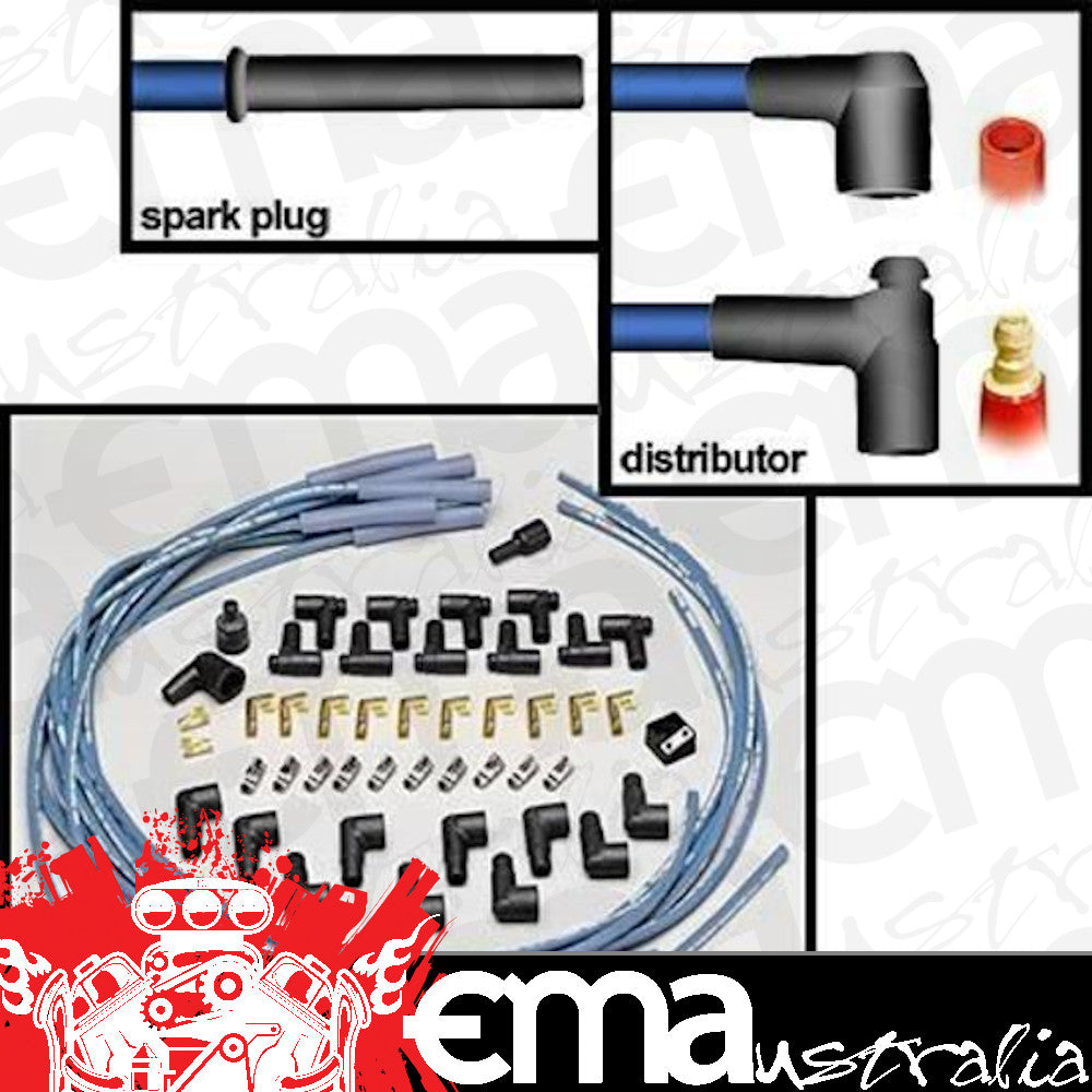Moroso MO73226 Spark Plug Wires Blue Max Spiral Core 8Mm Blue Straight Boots Universal V8 Set