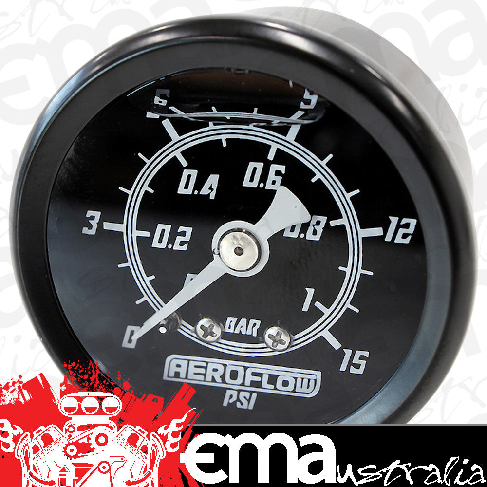 Aeroflow Performance Products AF30-2200 1-1/2" 0-15 Psi Liq Fill Gaugeblack Face White Pointer