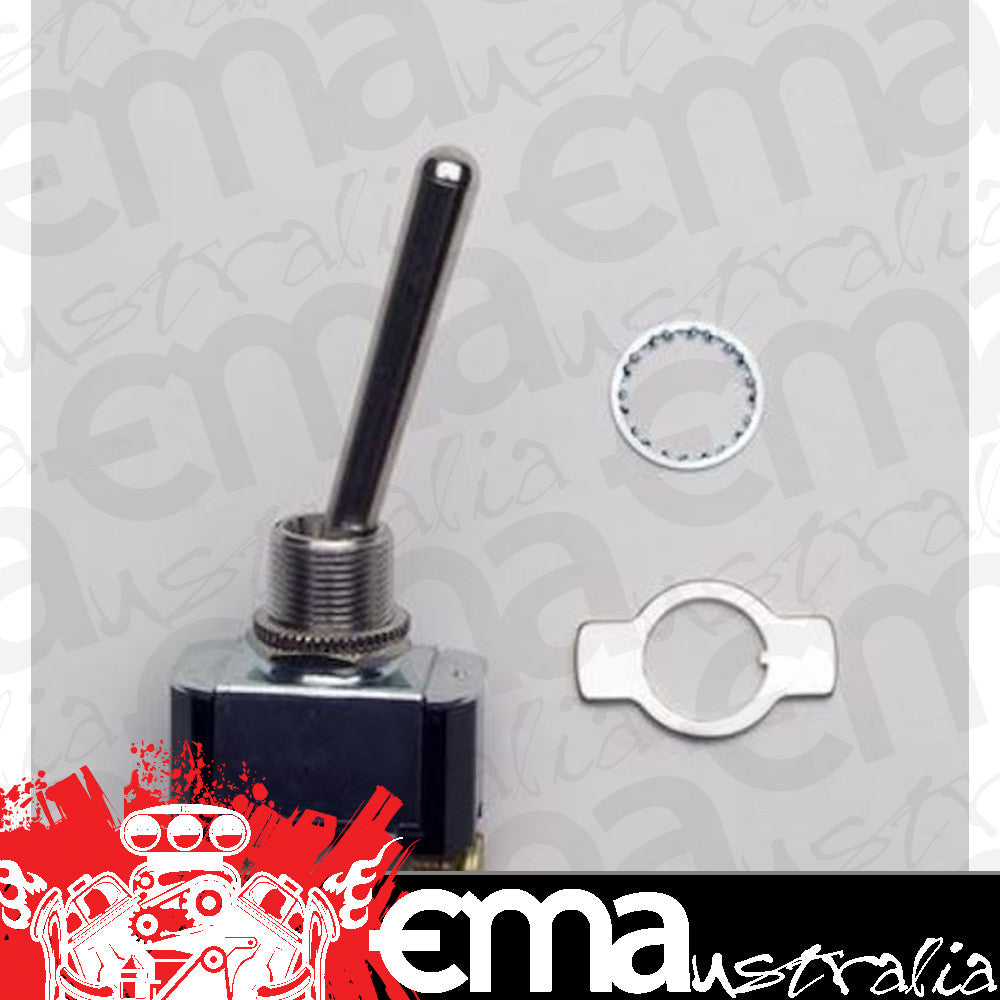 Moroso MO74124 Momentary On Toggle Switch; 25 Amps Lamp Load/35 Amps Inductive Load; Long Handle; 1.5 In.; Incl. Momentary On/Off Faceplate;