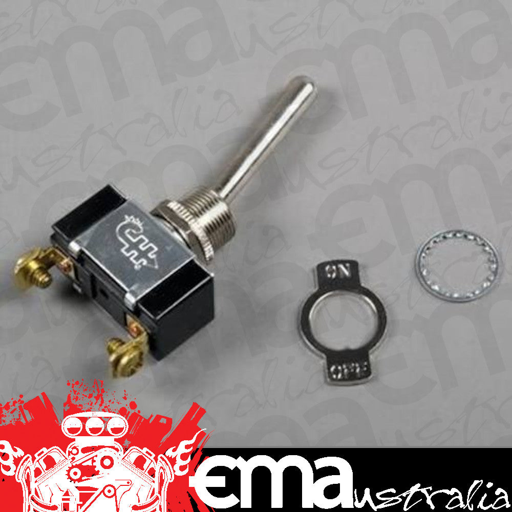 Moroso MO74125 Momentary On Toggle Switch; 25 Amps Lamp Load/35 Amps Inductive Load; Long Handle; 1.5 In.; Incl. On/Off Faceplate;