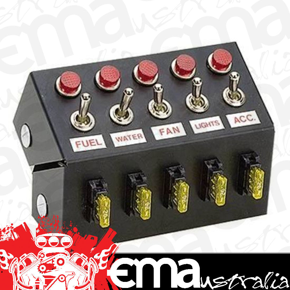 Moroso MO74132 Switch Panel Roll Cage Mount Steel Black 5.50 In. Wide 4 In. Tall Fused 5 Toggle Switches (each)