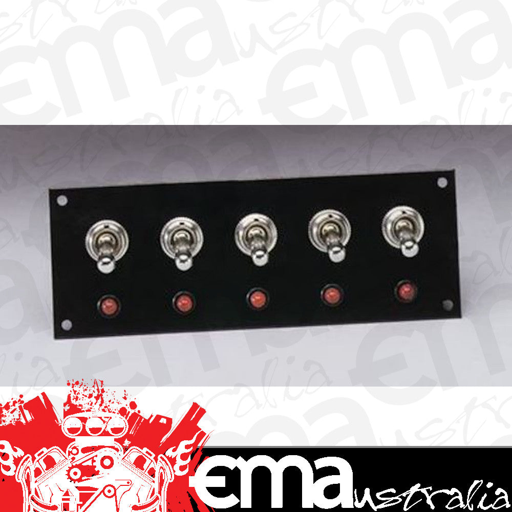 Moroso MO74133 Toggle Switch Panel; Dash Mount; 2 In. X 5.5 In.; Incl. 5 On/Off Switches/7 Station Fuse Panel;