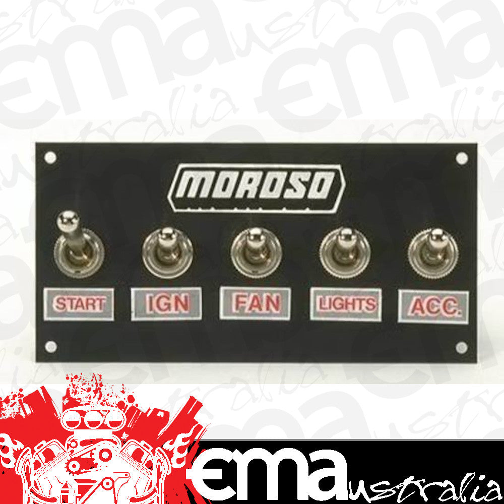 Moroso MO74136 Switch Panel Aluminium Black 5 In. Wide 2.5 In. Tall 5 Toggle Switches (each)