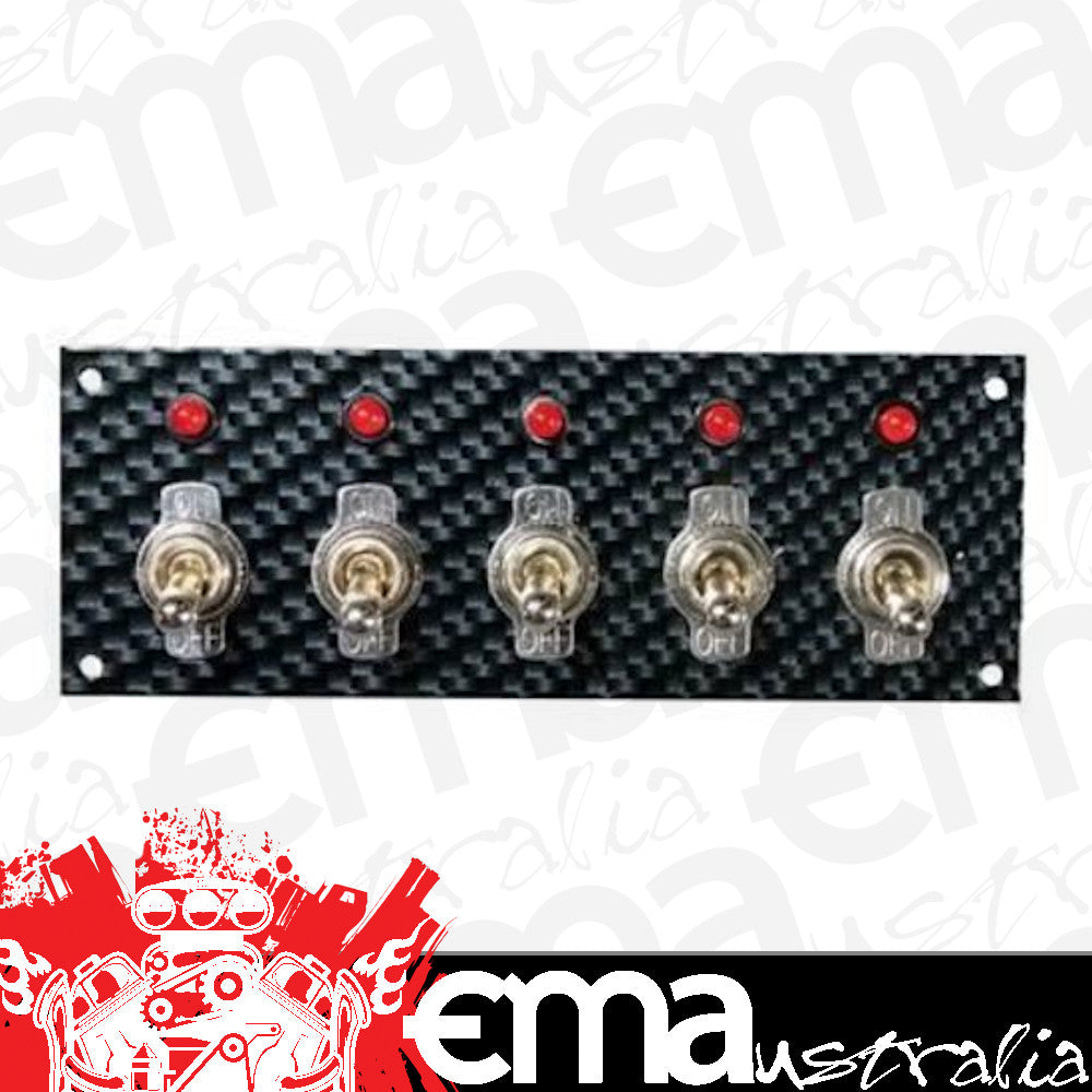 Moroso MO74143 Toggle Switch Panel; 2 X 5.5 In; Dash Mount; Fiber Design; .25 In. Led; Black/Black; 12 Volt Single-Pole/35 Amp Inductive Load;