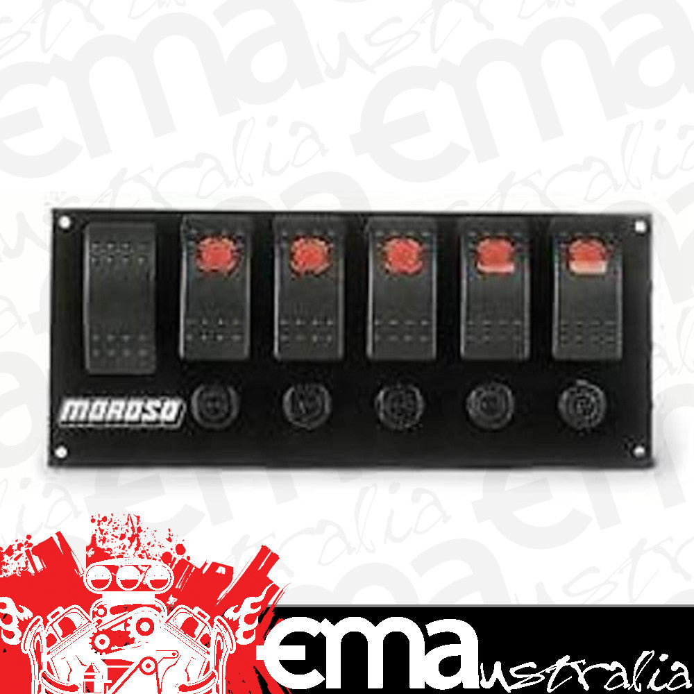 Moroso MO74180 Dash Mount 6 Rocker Switch Panel 7.875 X 3.4375" Fused Lighted