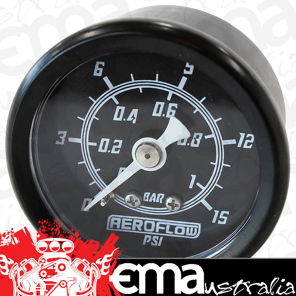 Aeroflow AF30-2204 1-1/2" 0-15 Psi Press Gauge Black Face White Pointer