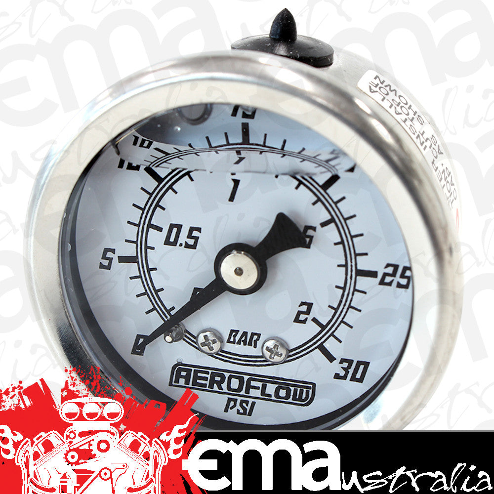 Aeroflow AF30-2209 1-1/2" 0-30 Psi Liq Fill Gaugewhite Face Black Pointer