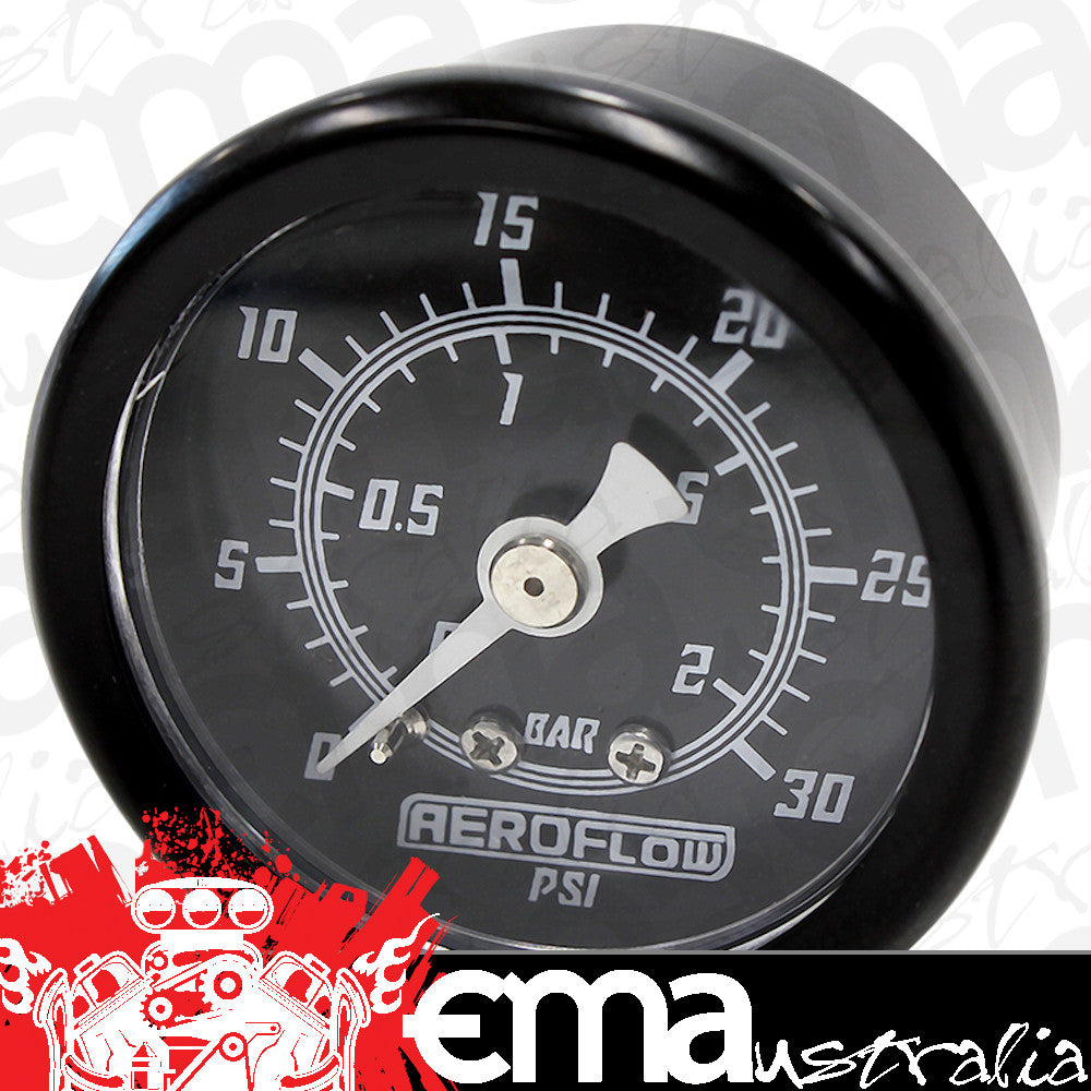 Aeroflow Performance Products AF30-2210 1-1/2" 0-30 Psi Press Gauge Black Face White Pointer