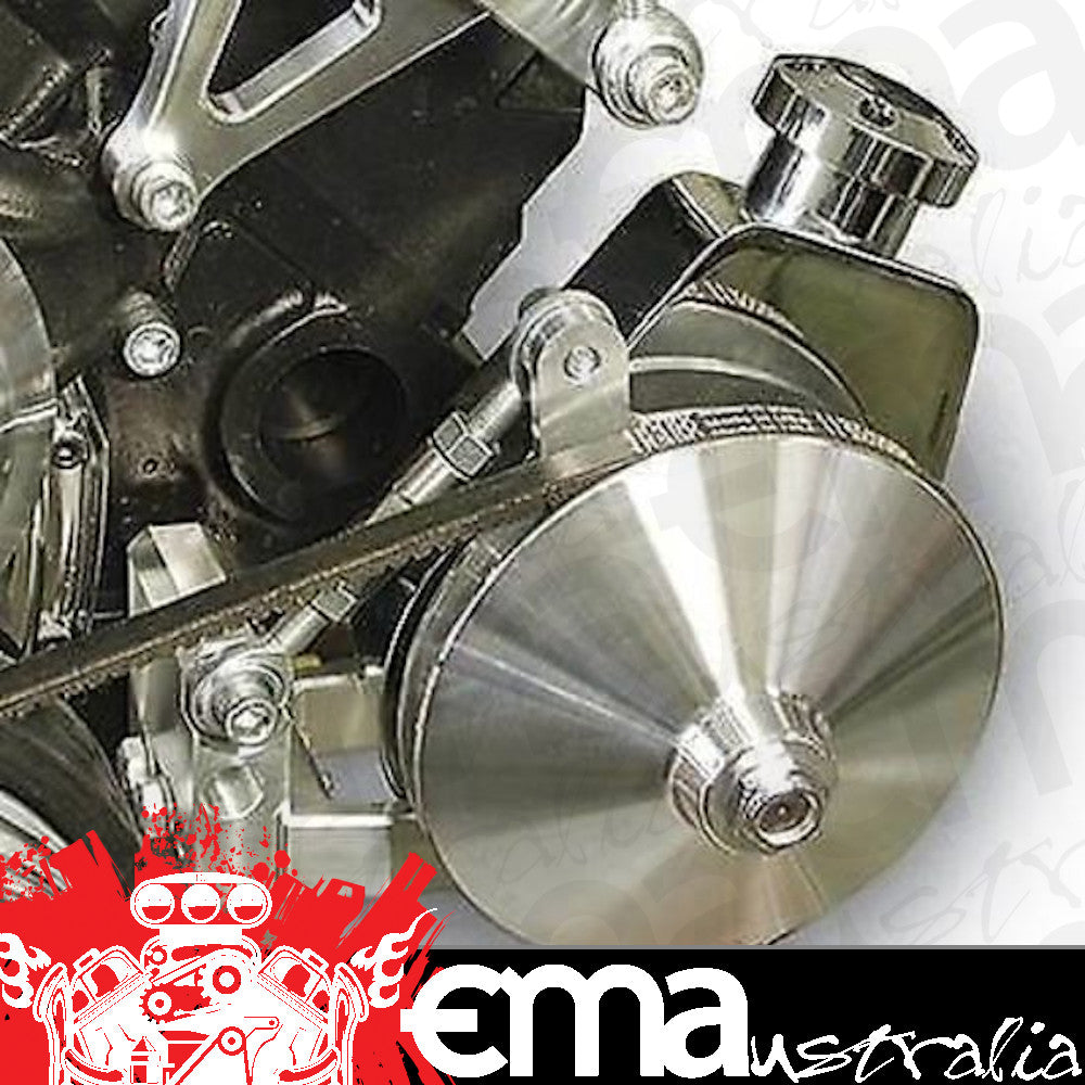 Chev small block Gen I 283-400C.I.D. 1966-77 with short water pump.Power Steering Pump Model: Saginaw P series Not included Performance SB Adj Canister Style P/Steering Kit March