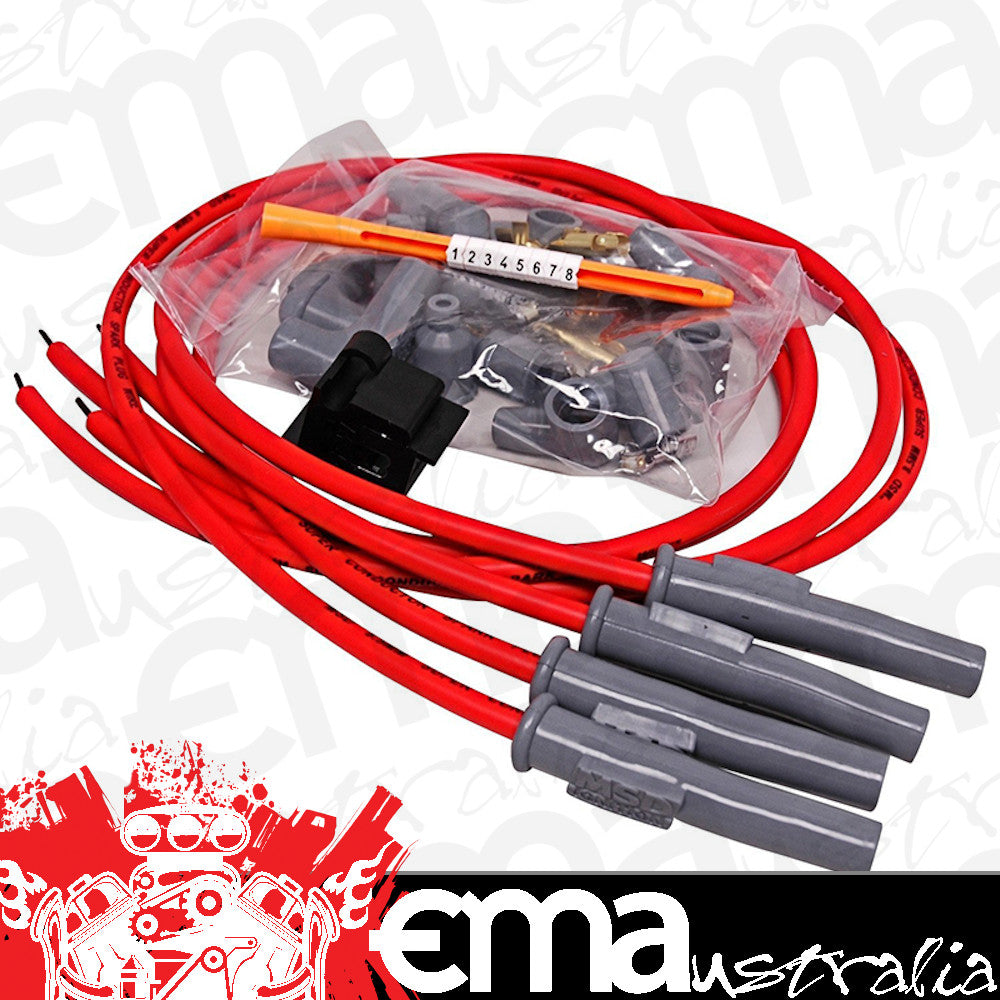 MSD Ignition MSD31449 8.5mm Super Conductor Spark Plug Lead Set Red 4 Cylinder Car & M/Cycle Universal Kit