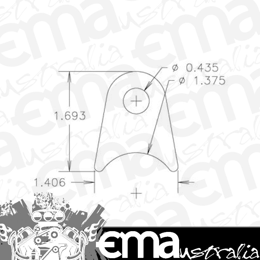 Meziere MZCT10618C Weld-On Flat Tab 4130 Steel suit 1-3/8" Tube w/ 7/16" Hole Qty: 4