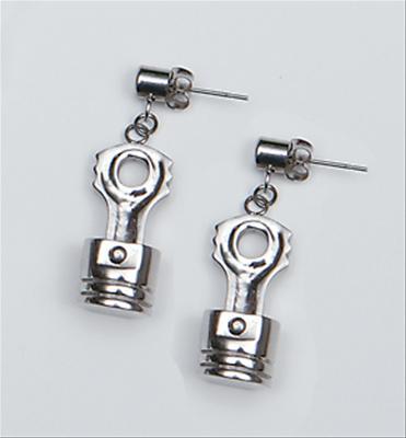 HotRod Hardware NFI-5002 Piston And Connecting Rod Earrings Earrings Dangle Piston & Connecting Rod Stainless Steel Polished Pierced Pendants Are 1 In. Long Pair