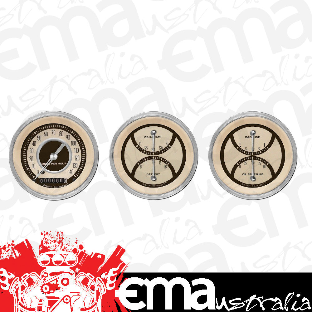 Classic Instruments NT04SHC Nostalgia VT - 3 Gauge Set 3-3/8" Speedo & 2x Dual