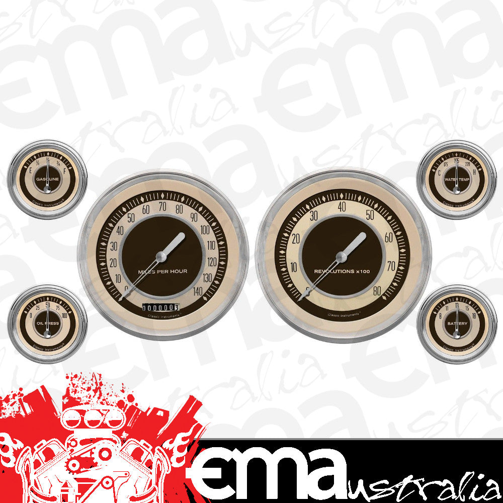 Classic Instruments NT51SLC Nostalgia VT 4 - 5/8" Speedo & Tach, 2-1/8" Fuel, Oi