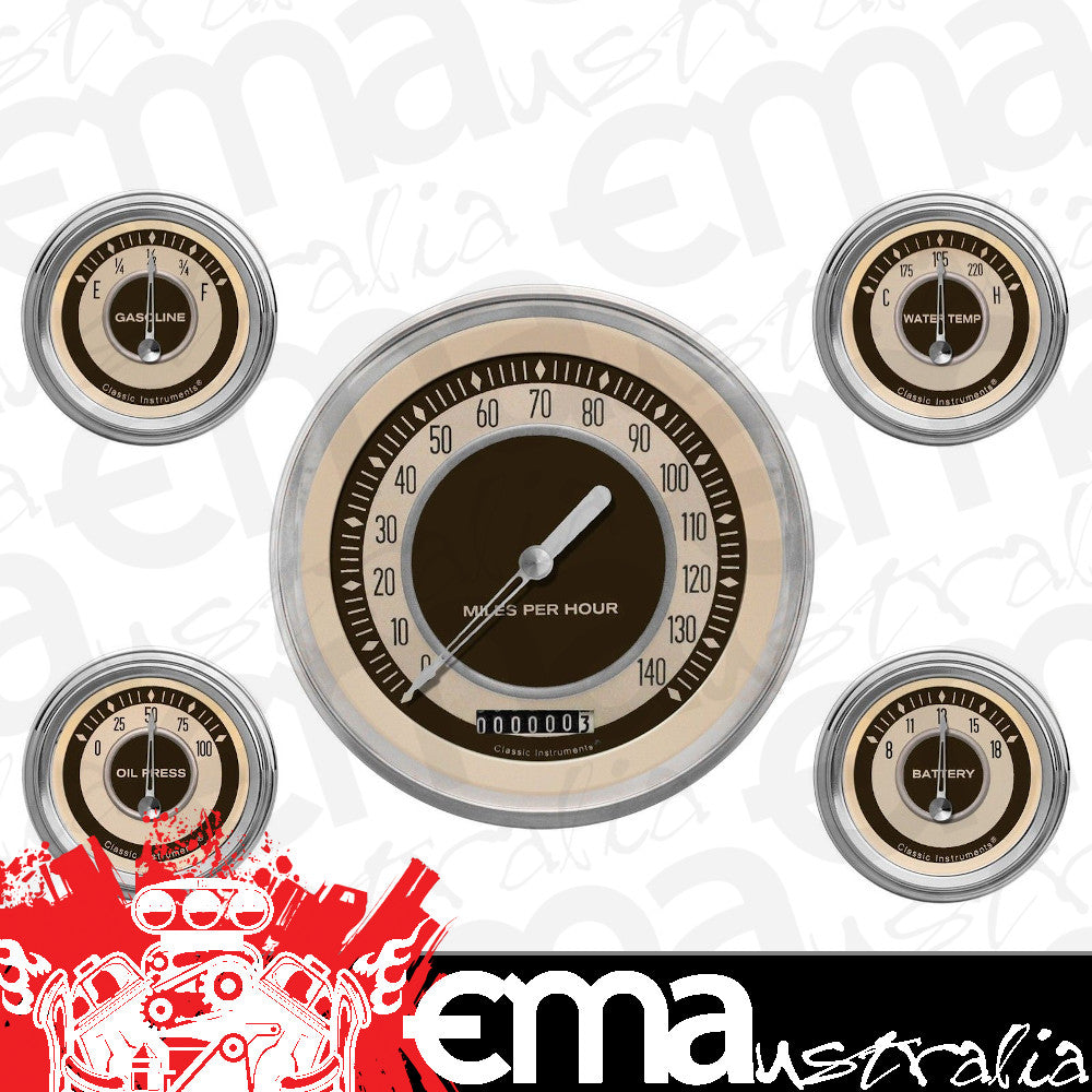Classic Instruments NT54SLC Nostalgia VT 4 - 5/8" Speedo, 2-1/8" Fuel, Oil, Temp
