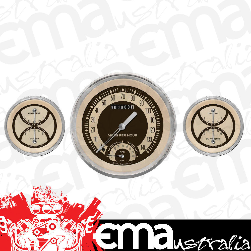 Classic Instruments NT61SLC Nostalgia VT - 3 Gauge Set 4-5/8" Speedtachular & 2x 3-3/8" Duals