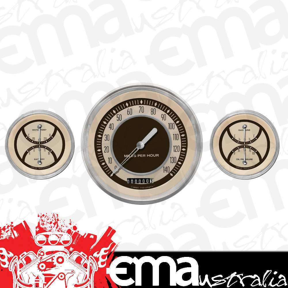 Classic Instruments NT64SLC Nostalgia VT - 3 Gauge Set 4-5/8" Speedo & 2x 3-3/8" Duals