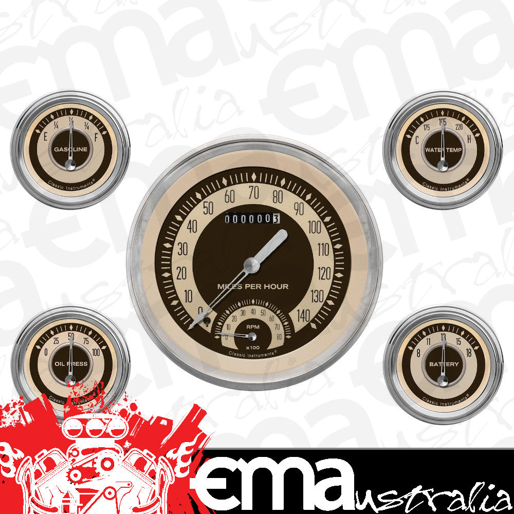 Classic Instruments NT65SLC Nostalgia VT - 5 Gauge Set 4-5/8" Speedtachular & 2-1/8" Fuel, Oil, Temp, Volts