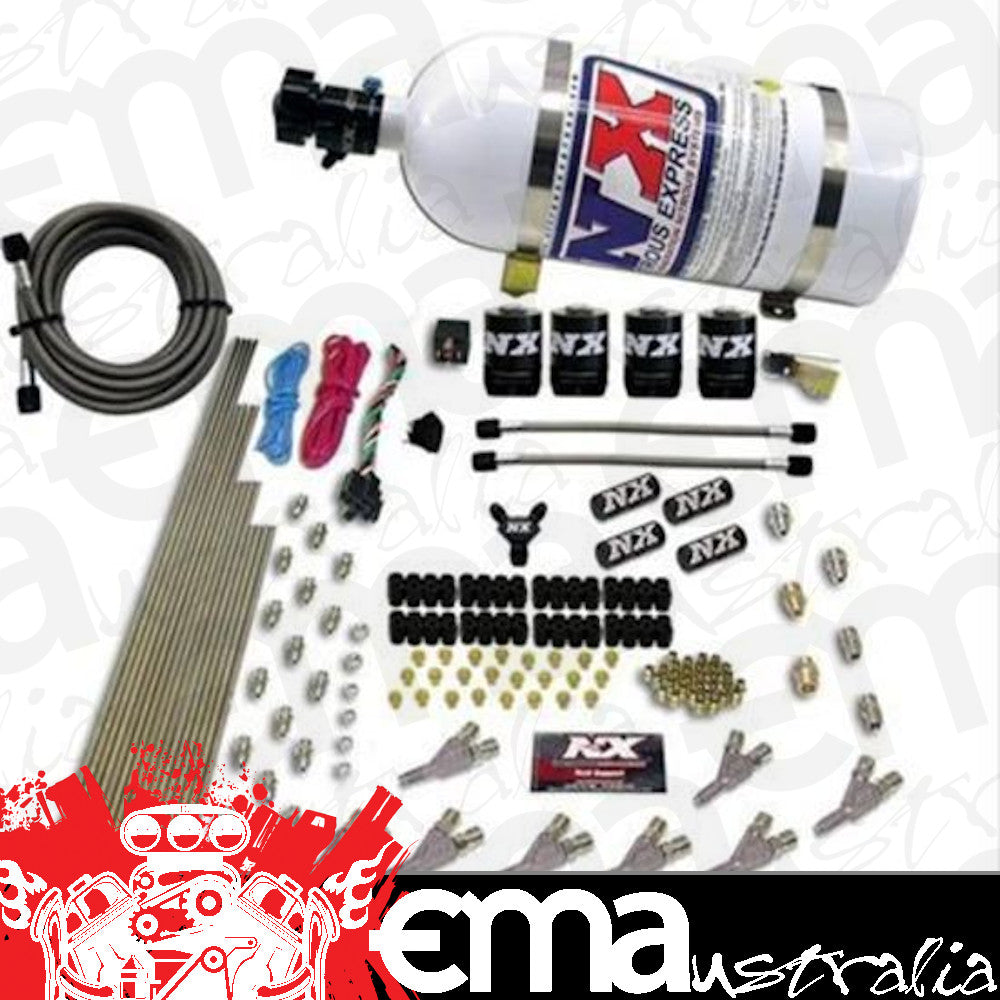 Nitrous Express 80018-10 STD NOZZLE SYSTEM (200-500HP) GAS W/ DIST. BLOCK & 4 SOLENOIDS WITH 10LB BOTTLE
