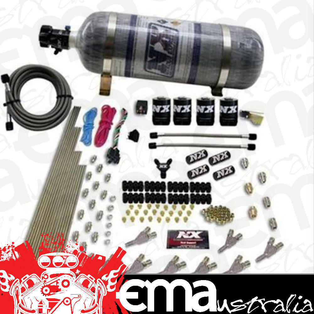Nitrous Express 80018-12 STD NOZZLE SYSTEM (200-500HP) GAS W /DIST. BLOCK & 4 SOLENOIDS WITH 15LB BOTTLE