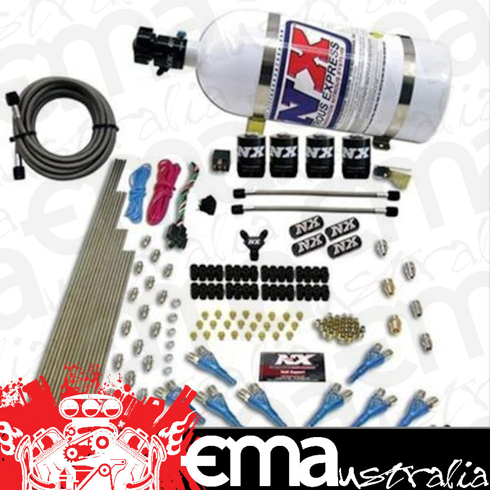 Nitrous Express 90006-10 8 CYL SHARK DIRECT PORT, 4 SOLENOIDS, WITH 10LB BOTTLE (200-600HP JETTING)