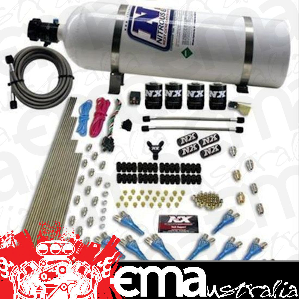 Nitrous Express 90006-15 8 CYL SHARK DIRECT PORT, 4 SOLENOIDS, WITH 15LB BOTTLE (200-600HP JETTING)