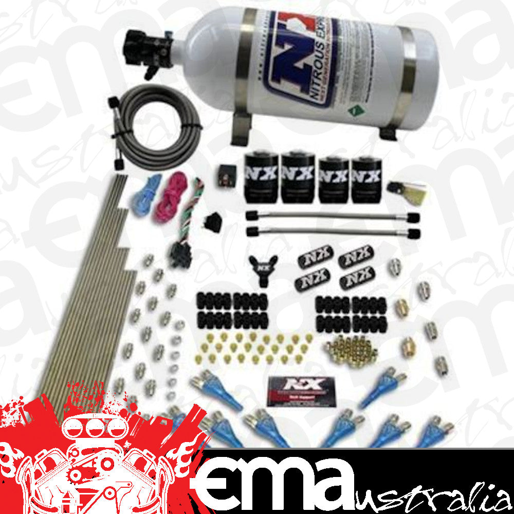 Nitrous Express 90506-10 8 CYL SHARK DIRECT PORT, 4 SOLENOIDS, WITH 10LB BOTTLE (200-600HP JETTING)