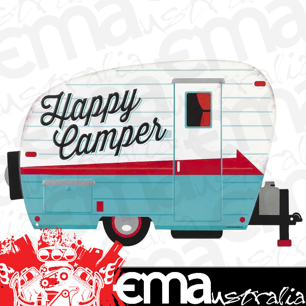 ORB-90168460 Happy Camper Trailer Embossed Steel Sign 16" x 10"
