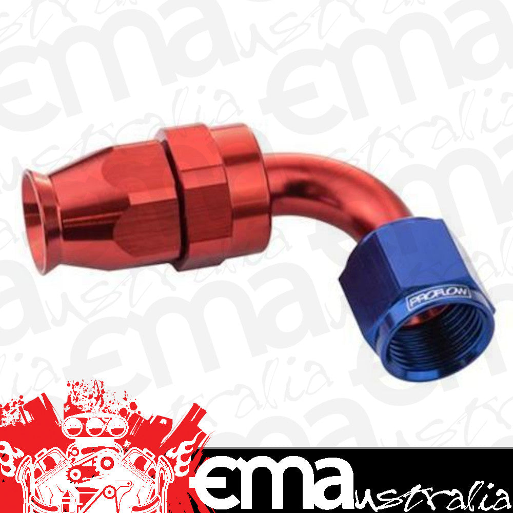 Proflow PFE203-12DRB Aluminium 90 Degree Hose End Hose End For -12AN PTFE Hose Red/Blue